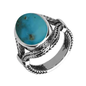 Sterling Silver Turquoise Oval Split Shank Foxtail Ring D