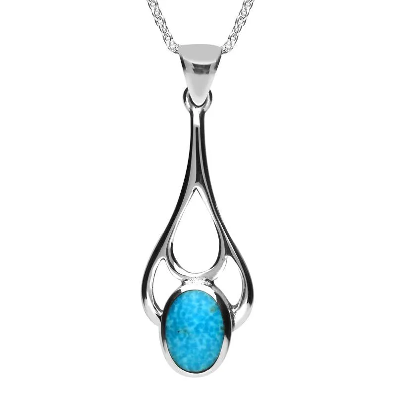 Sterling Silver Turquoise Oval Spoon Necklace