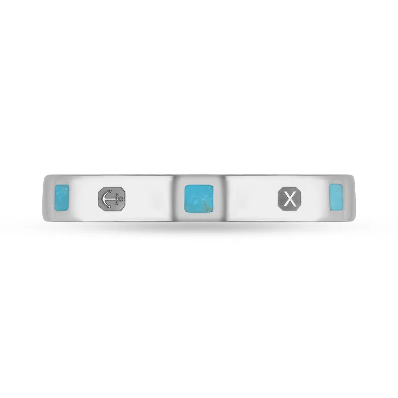 Sterling Silver Turquoise Queen's Jubilee Hallmark Princess Cut 3mm Ring D