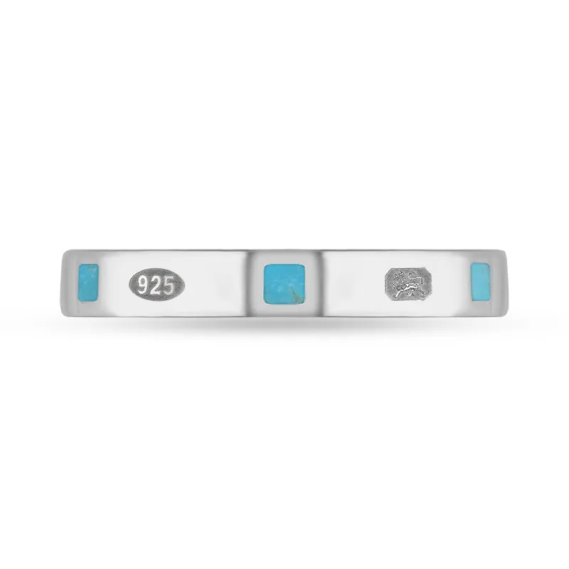 Sterling Silver Turquoise Queen's Jubilee Hallmark Princess Cut 3mm Ring D
