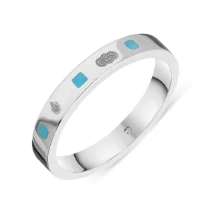 Sterling Silver Turquoise Queen's Jubilee Hallmark Princess Cut 3mm Ring D