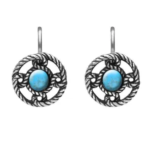 Sterling Silver Turquoise Rope Edge Port Hole Drop Earrings