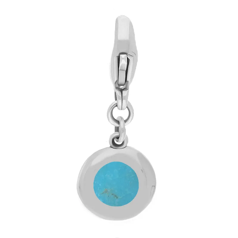 Sterling Silver Turquoise Round Shaped Heart Clip Charm