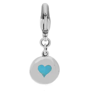 Sterling Silver Turquoise Round Shaped Heart Clip Charm