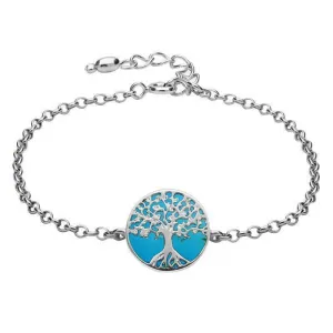 Sterling Silver Turquoise Round Tree of Life Chain Bracelet