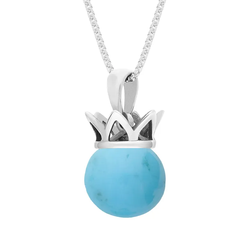 Sterling Silver Turquoise Royal Coronet 11mm Bead Pendant