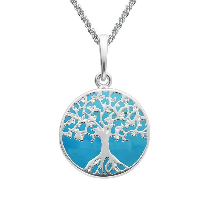 Sterling Silver Turquoise Small Round Tree of Life Two Piece Set