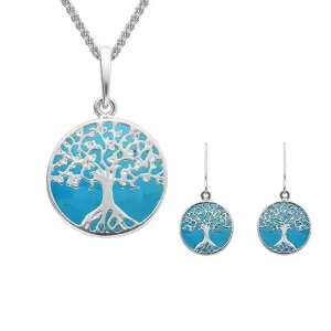 Sterling Silver Turquoise Small Round Tree of Life Two Piece Set