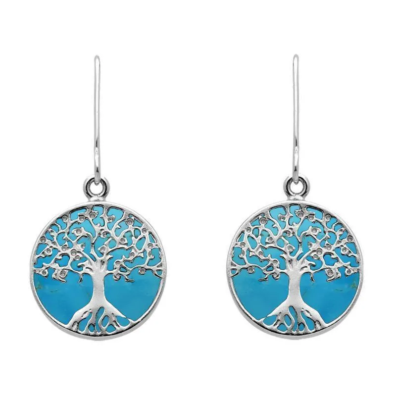 Sterling Silver Turquoise Small Round Tree of Life Two Piece Set