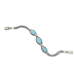 Sterling Silver Turquoise Three Stone Marquise Foxtail Bracelet D