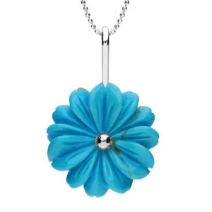 Sterling Silver Turquoise Tuberose 20mm Daisy Necklace