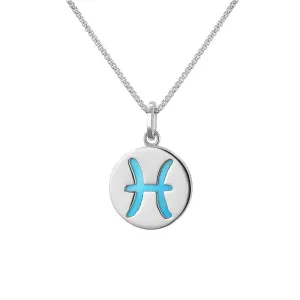 Sterling Silver Turquoise  Zodiac Pisces Round Necklace