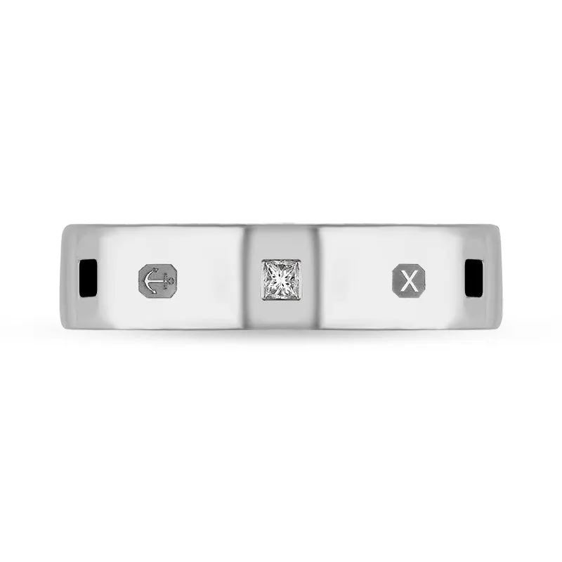Sterling Silver Whitby Jet 0.12ct Diamond Queen's Jubilee Hallmark Princess Cut 5mm Ring D