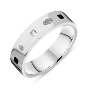 Sterling Silver Whitby Jet 0.12ct Diamond Queen's Jubilee Hallmark Princess Cut 5mm Ring D