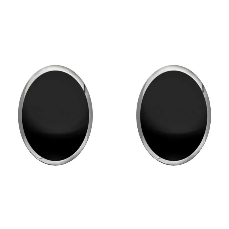 Sterling Silver Whitby Jet 10mm x 8mm Classic Large Oval Stud Earrings