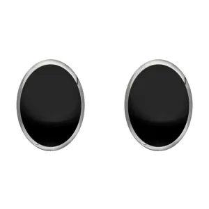 Sterling Silver Whitby Jet 10mm x 8mm Classic Large Oval Stud Earrings