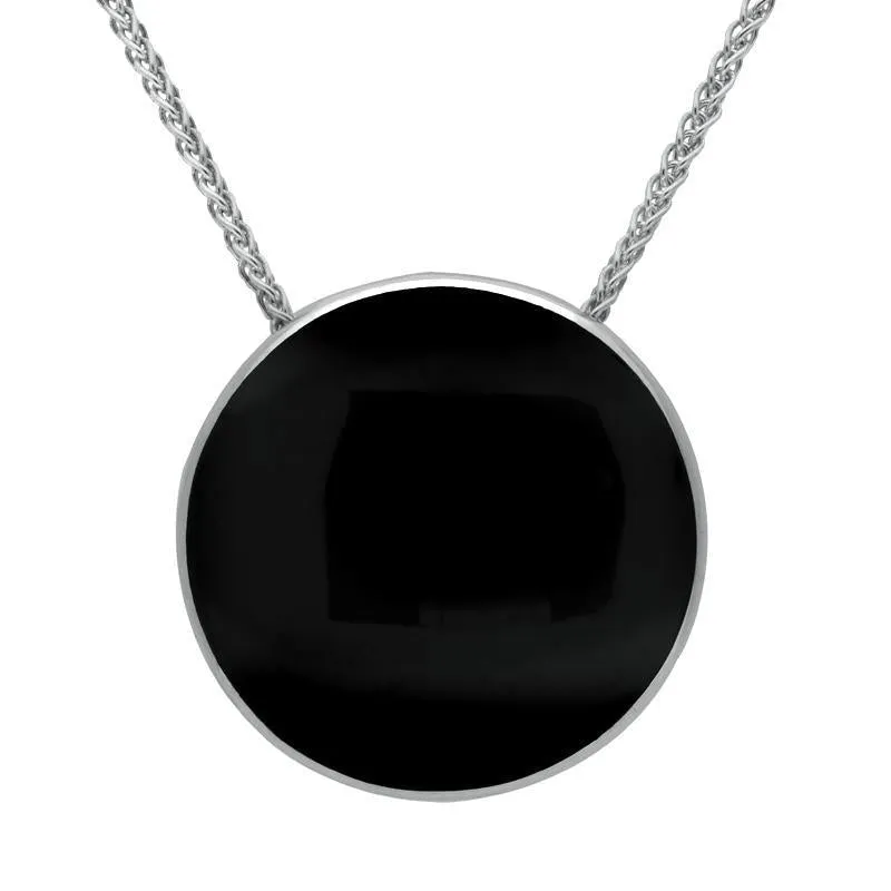 Sterling Silver Whitby Jet 25mm Round Necklace