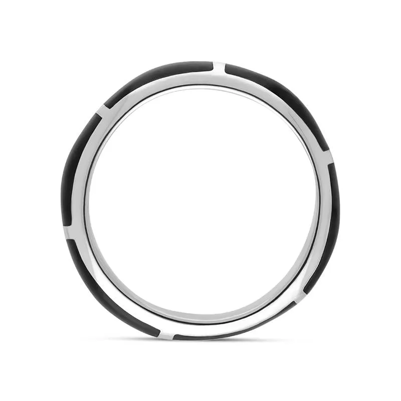 Sterling Silver Whitby Jet 6mm Gap Channel Set Wedding Band Ring