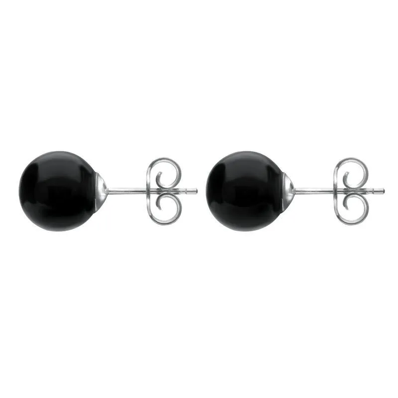 Sterling Silver Whitby Jet 8mm Ball Stud Earrings