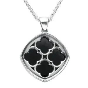 Sterling Silver Whitby Jet Abbey Window Large Cushion Necklace.