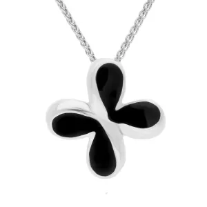 Sterling Silver Whitby Jet Abstract Butterfly Shaped Necklace D