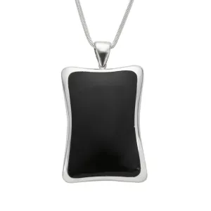 Sterling Silver Whitby Jet Abstract Concave Oblong Necklace D