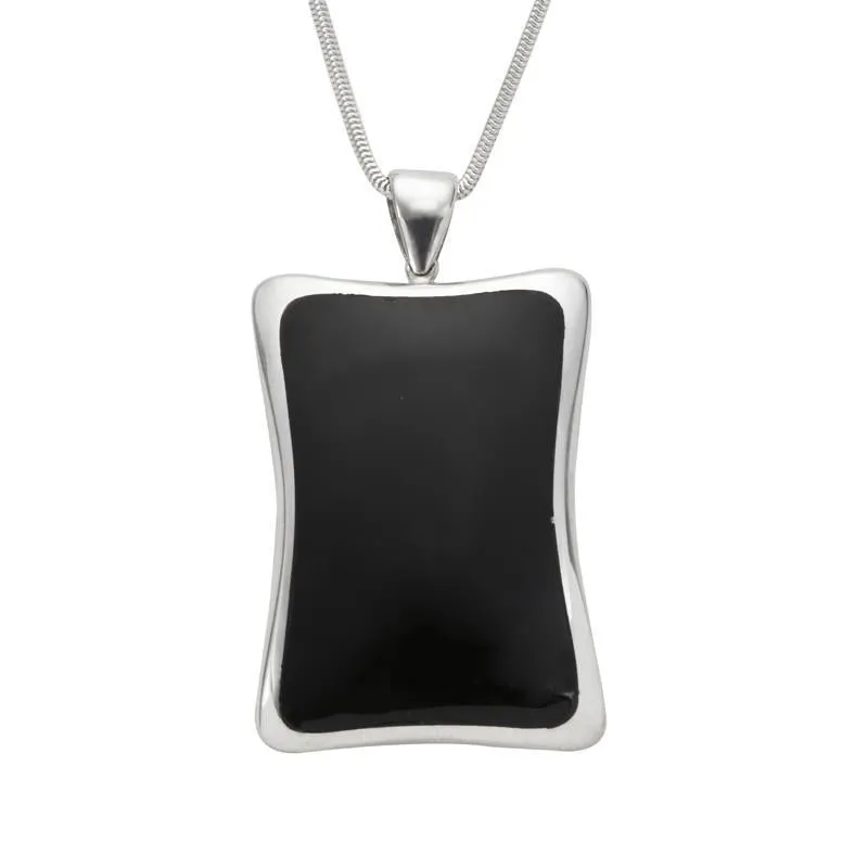 Sterling Silver Whitby Jet Abstract Concave Oblong Necklace D