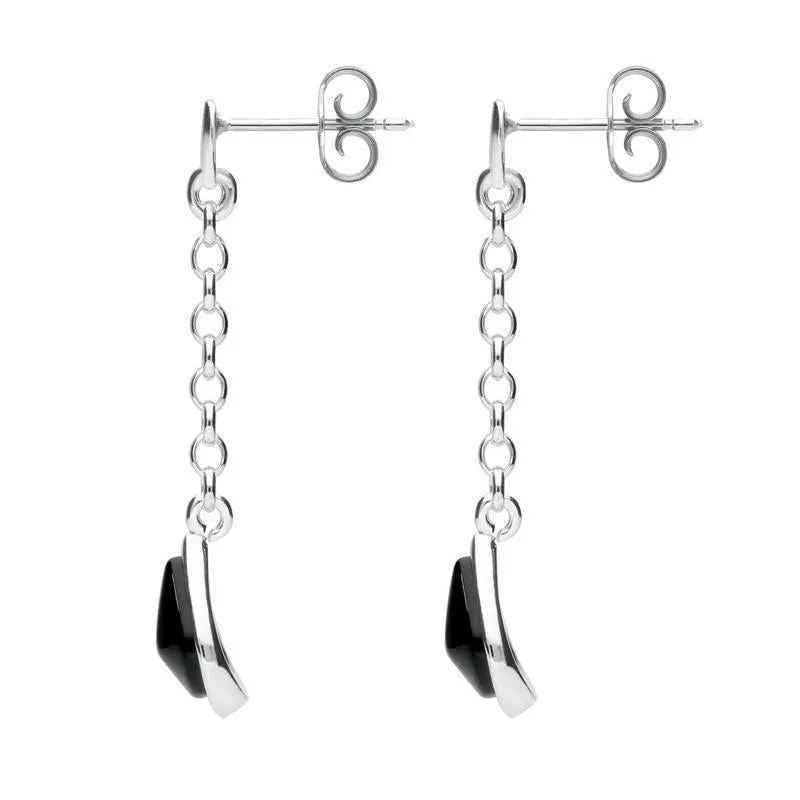 Sterling Silver Whitby Jet Abstract Peardrop Earrings