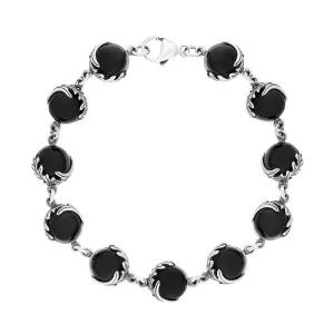 Sterling Silver Whitby Jet Acanthus Leaf Bracelet