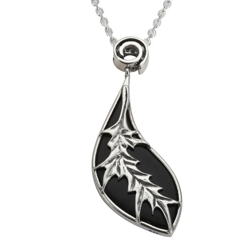 Sterling Silver Whitby Jet Acanthus Leaf Necklace
