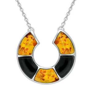 Sterling Silver Whitby Jet Amber  Five Stone Circle Necklace