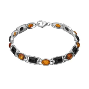 Sterling Silver Whitby Jet Amber Oval Rectangle Bracelet