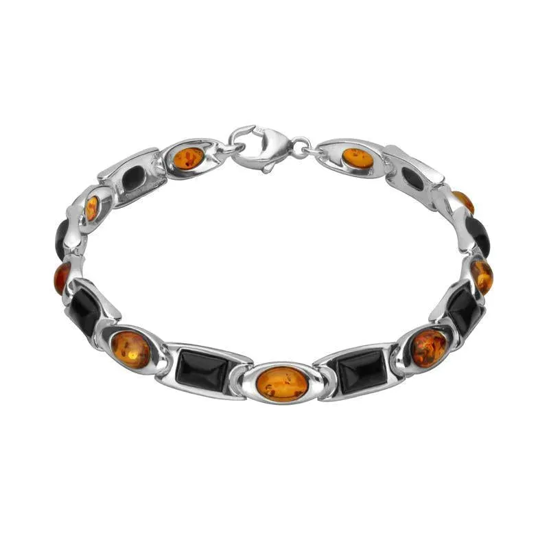 Sterling Silver Whitby Jet Amber Oval Rectangle Bracelet