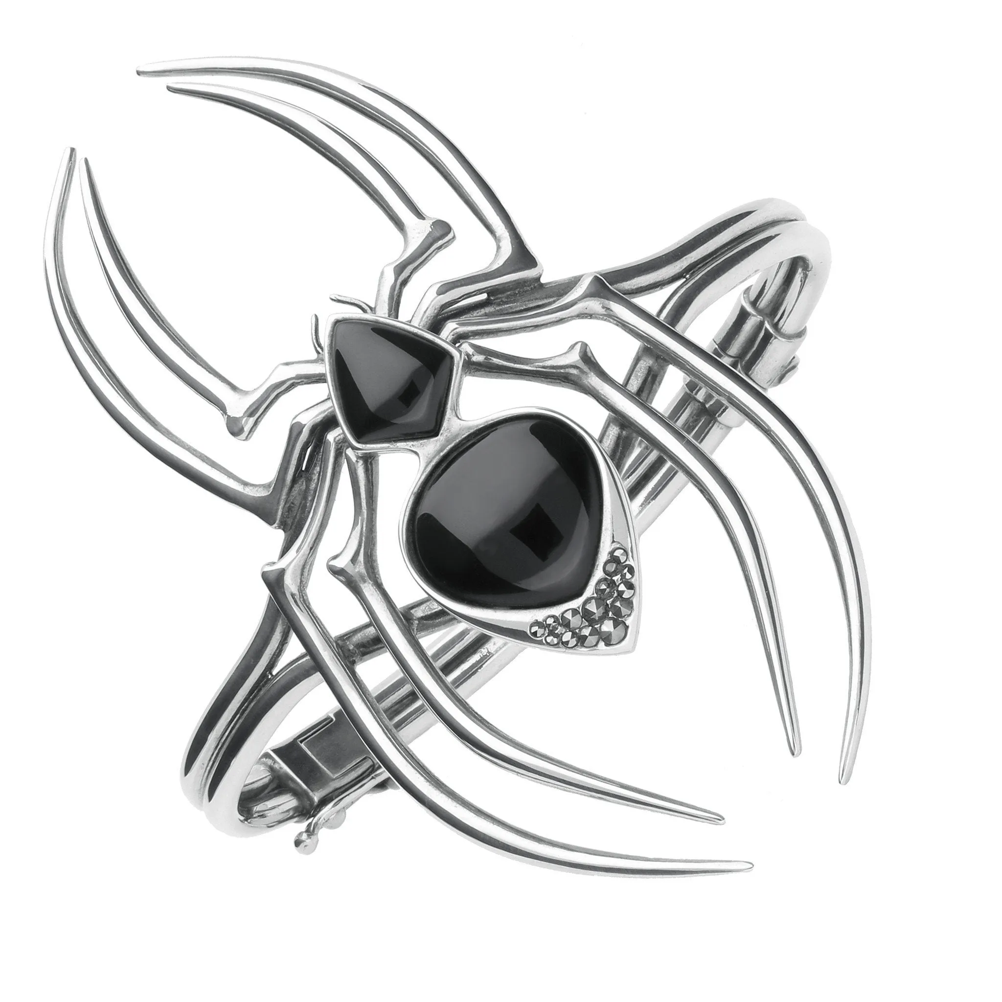 Sterling Silver Whitby Jet & Marcasite Gothic Spider Bangle