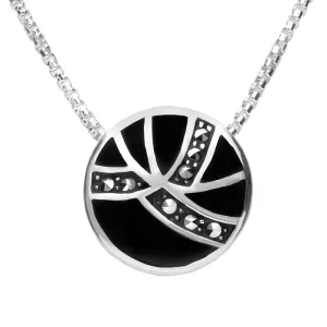 Sterling Silver Whitby Jet and Marcasite  Art Deco Style Round Necklace P912
