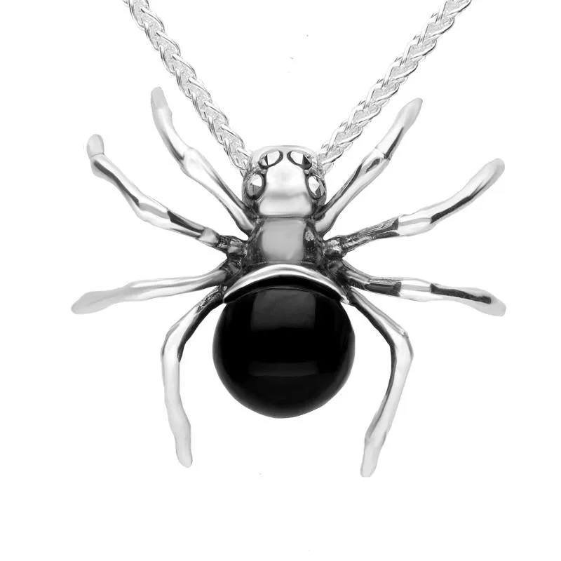 Sterling Silver Whitby Jet and Marcasite Spider Necklace