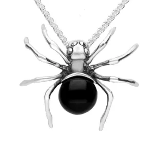 Sterling Silver Whitby Jet and Marcasite Spider Necklace