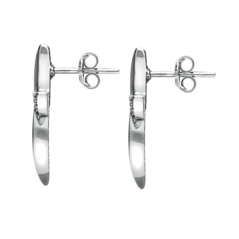 Sterling Silver Whitby Jet and Marcasite Wavy Cross Stud Earrings