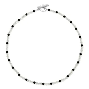 Sterling Silver Whitby Jet Aquamarine T-Bar Necklace D