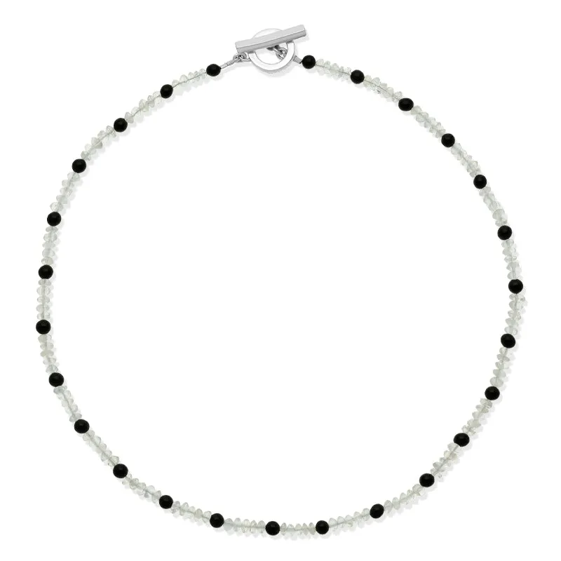 Sterling Silver Whitby Jet Aquamarine T-Bar Necklace D