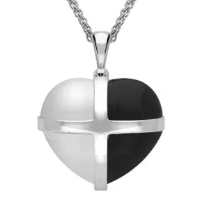 Sterling Silver Whitby Jet Bauxite Large Cross Heart Necklace
