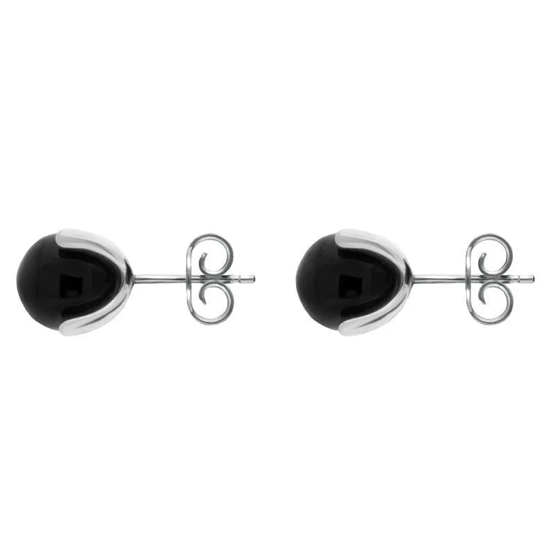 Sterling Silver Whitby Jet Bead Claw Set Stud Earrings