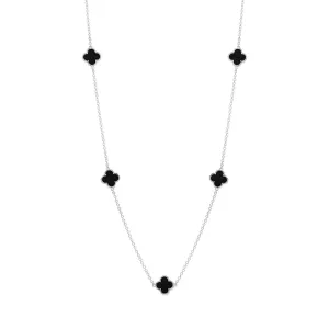 Sterling Silver Whitby Jet Bloom Four Leaf Clover Ball Edge Necklace