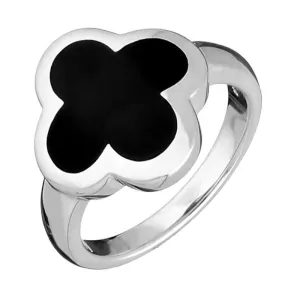 Sterling Silver Whitby Jet Bloom Four Leaf Clover Ring
