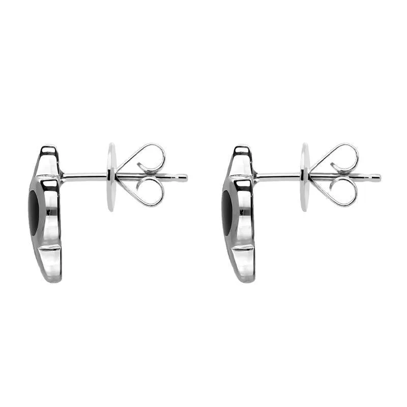 Sterling Silver Whitby Jet Bloom Four Leaf Clover Stud Earrings