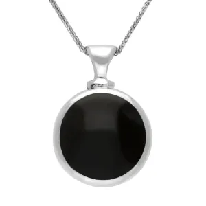 Sterling Silver Whitby Jet Blue John Double Sided Round Dinky Fob Necklace