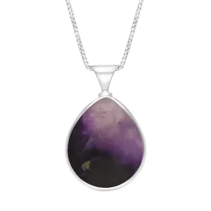 Sterling Silver Whitby Jet Blue John King's Coronation Hallmark Double Sided Pear-shaped Necklace D