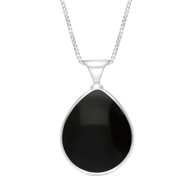 Sterling Silver Whitby Jet Blue John King's Coronation Hallmark Double Sided Pear-shaped Necklace D