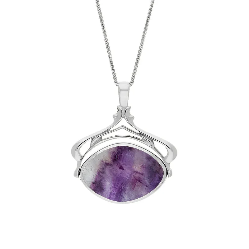 Sterling Silver Whitby Jet Blue John Marquise Swivel Fob Necklace
