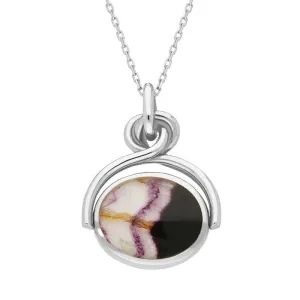 Sterling Silver Whitby Jet Blue John Oval Swivel Fob Necklace